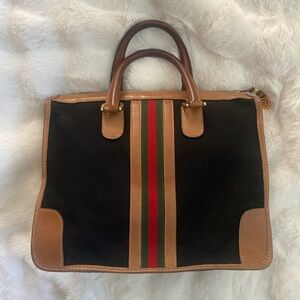 Vintage Gucci Top Handle Bag BlackTan Stripe